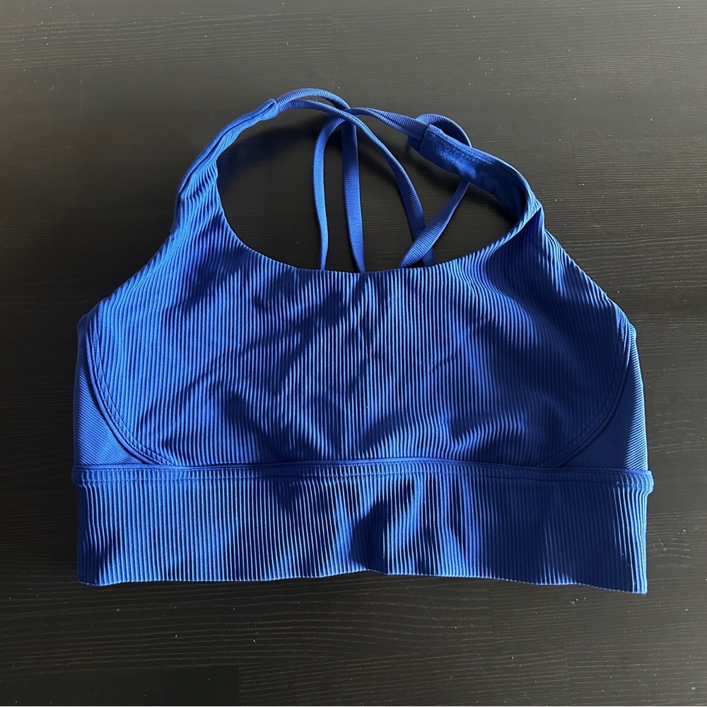 Lululemon Energy Bra Long Line Ribbed Medium Support, B–D cup Larkspur (size 12)